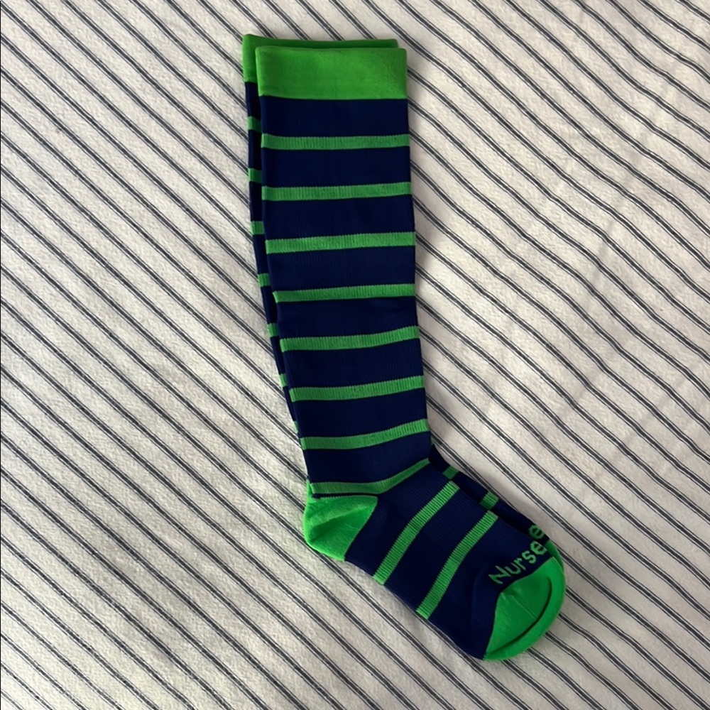 Green and Blue knee-length Compression Socks Bold Color-Block Design